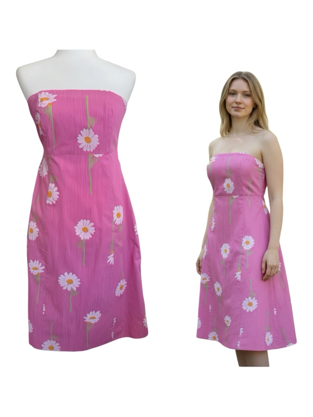 Lilly Pulitzer Pink Strapless Daisy Print Dress